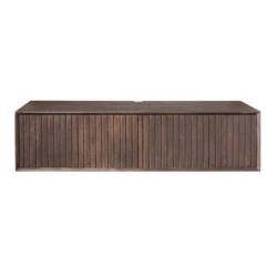 Strakke houten tv-meubel met slanke verticale strepen, industrieel design hout, rustiek afwerking, modern en functioneel, perfect voor woonkamer of entertainmentruimte.