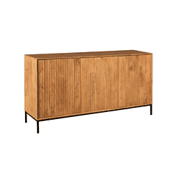 Elegante houten dressoir met slanke zwarte metalen poten, perfect voor modern interieur en opbergruimte. Mokana Meubelen biedt stijlvolle en hoogwaardige meubelstukken.