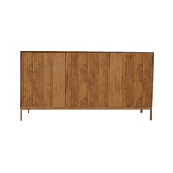 Minimalistische houten dressoir met metalen poten, perfect voor moderne interieurs en opbergen. Elegante en duurzame meubelmakerij van Mokana Meubelen voor een stijlvolle woonkamer.