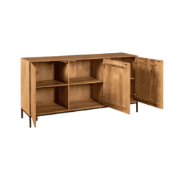 Natuurhouten sideboard met open en gesloten opbergvakken, modern en stijlvol meubels voor woonkamer of eetkamer.
