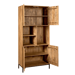 Rustieke houten kast met meerdere opbergvakken en deuren, perfect voor vintage en moderne interieurdecoratie.
