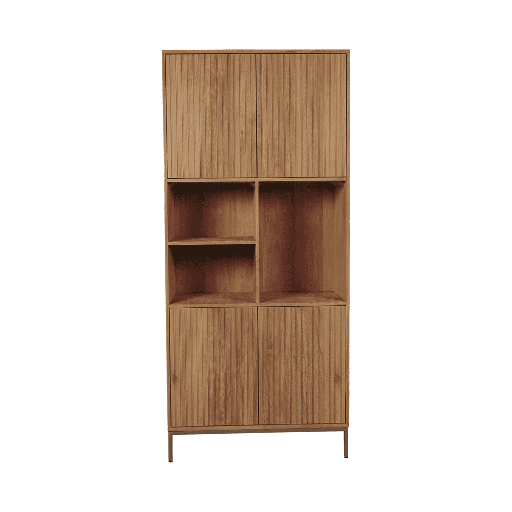 Hoogwaardige houten kast met twee gesloten kasten en open vakken, perfect voor modern interieur en opbergen.