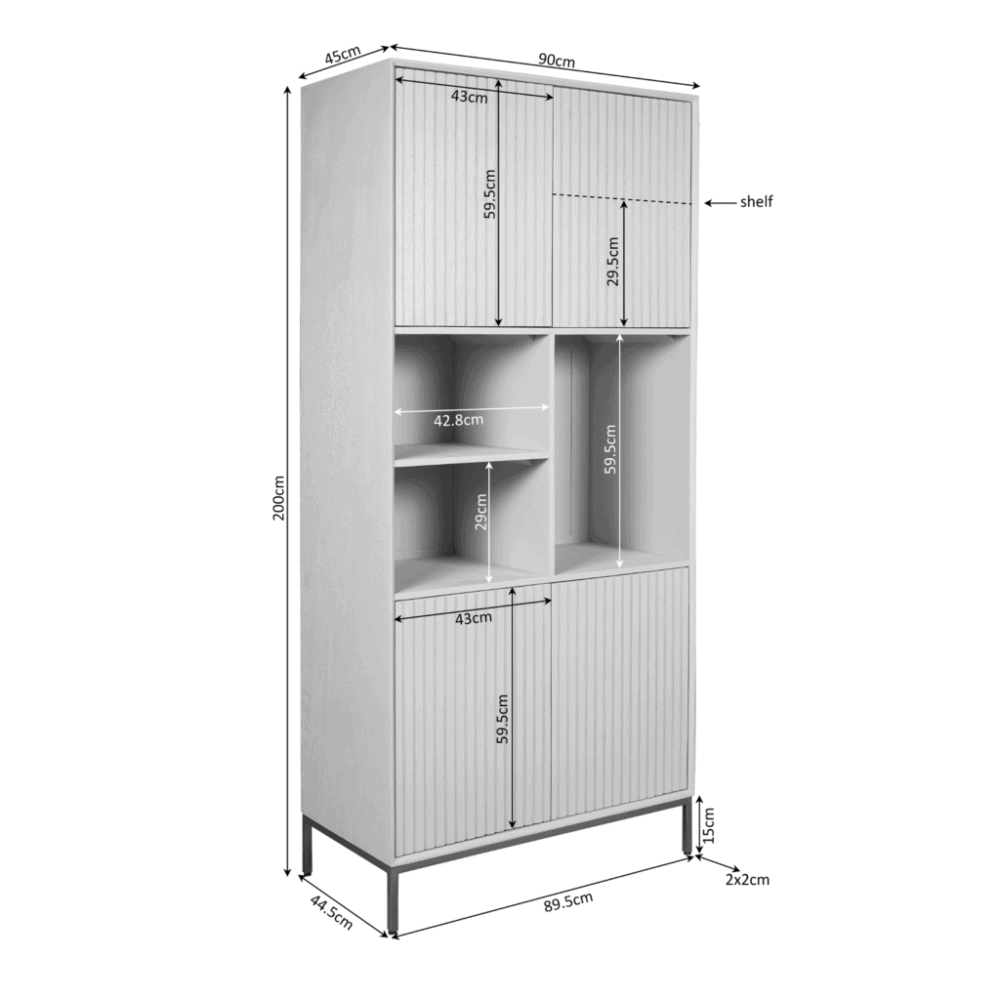 Stijlvolle houten kast met multifunctionele opbergruimte, perfect voor woonkamer of kantoor, met boven- en onderste deuren, open planken en voldoende opbergruimte in een modern design.