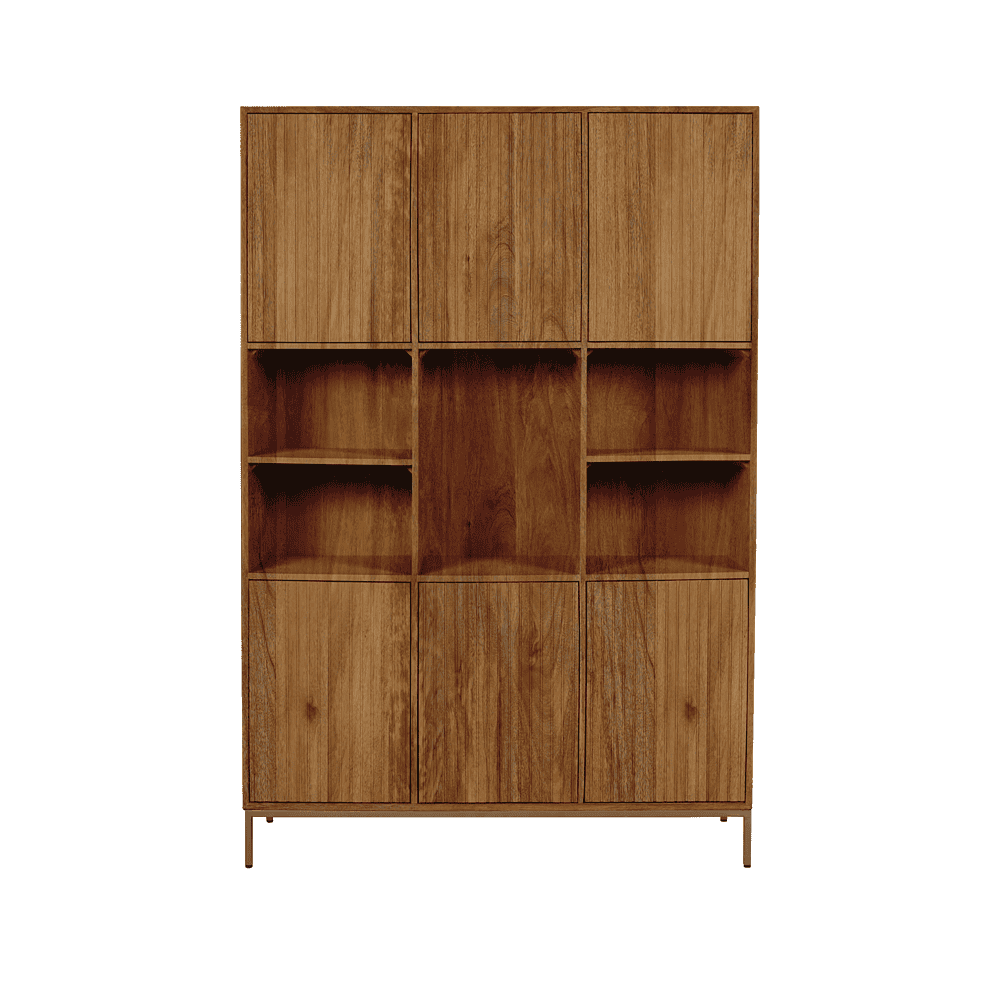Stoere houten boekenkast met open en gesloten opbergruimte, perfect voor een stijlvolle woonkamer of kantoor. Handgemaakt van kwalitatief hoogwaardig massief hout door Mokana Meubelen.