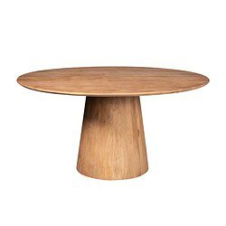 Harige hout eettafel met brede ronde top en conische basis, modern design, massief vakmanschap, geschikte meubelkeuze voor eetkamers, duurzaam en stijlvol meubelstuk, Mokana Meubelen.