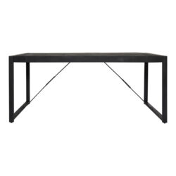 Robuuste zwarte eettafel in modern industrieel ontwerp, perfect voorwoonkamer, eetkamer of kantoor, gemaakt van stevig hout en met metalen details voor een strakke uitstraling.