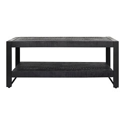 Stoere zwarte houten salontafel met rustiek houten tafelblad en open onderste plank, modern industrieel design, perfect voor woonkamer interieur, Mokana Meubelen.