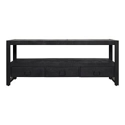Robuuste zwart houten tv-meubel met opbergladen, industrieel design, perfect voor moderne woonkamer inrichting.