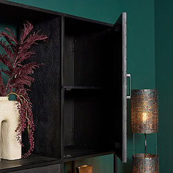 - Elegante zwarte houten kast met open deuren voor moderne inrichting en opbergerij.