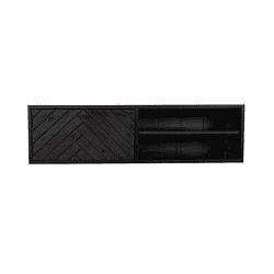 Kast meubel van zwart hout met verstelbare planken en een decoratief gelakt deksel, perfect voor woonkamer of slaapkamer.
