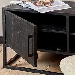 Wordt een zwart houten meubel met opbergruimte, perfect voor modern interieur.
