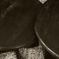 Stijlvolle donkere houten tafel met opvallende houtstructuur, perfect voor moderne en tijdloze interieurdecoraties.
