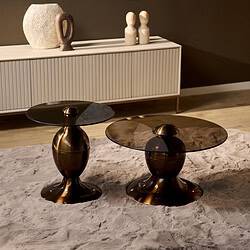 Hoge uitstraling door bronzen bijzettafels met glazen bladen, perfect voor moderne interieurs.