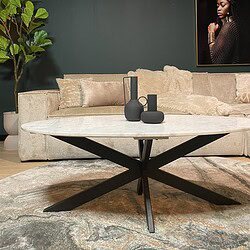 Elegante salontafel met marmeren blad en zwart metalen onderstel, perfect voor moderne woonkamers en binnenhuisinrichting.