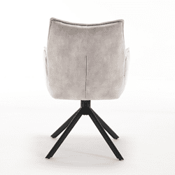Elegant eettafelstoel met zachte bekleding en moderne zwarte houten poten, perfect voor een stijlvolle en comfortabele eetruimte.