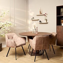 Elegant eettafel met muurkleden en designstoelen, perfect voor moderne wooninterieurs - Mokana Meubelen.