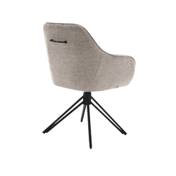 Modern beige draaibare bureaustoel met zachte bekleding en zwarte metalen voet, perfect voor een stijlvolle en comfortabele werkplek.