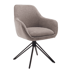 Comfortabele beige stoffen bureaustoel met draaibare zwarte metalen onderstel, perfect voor thuiswerkplek of kantoor.