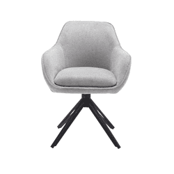 Modern grijs stoffen eetkamerstoel met zwarte houten onderstel, comfortabel design en optimale zitervaring.