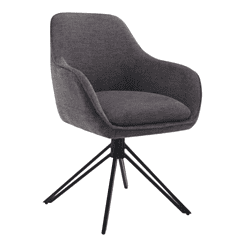 Comfortabele draaistoel met zachte grijze bekleding en moderne uitstraling, perfect voor een stijlvolle woonkamer of kantoor.