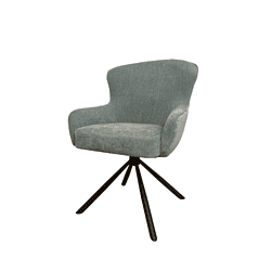 Eetkamerstoel met houten poot, zachte stoffen bekleding en comfortabele armleuningen, perfect voor modern interieur en eetkamer inrichting.