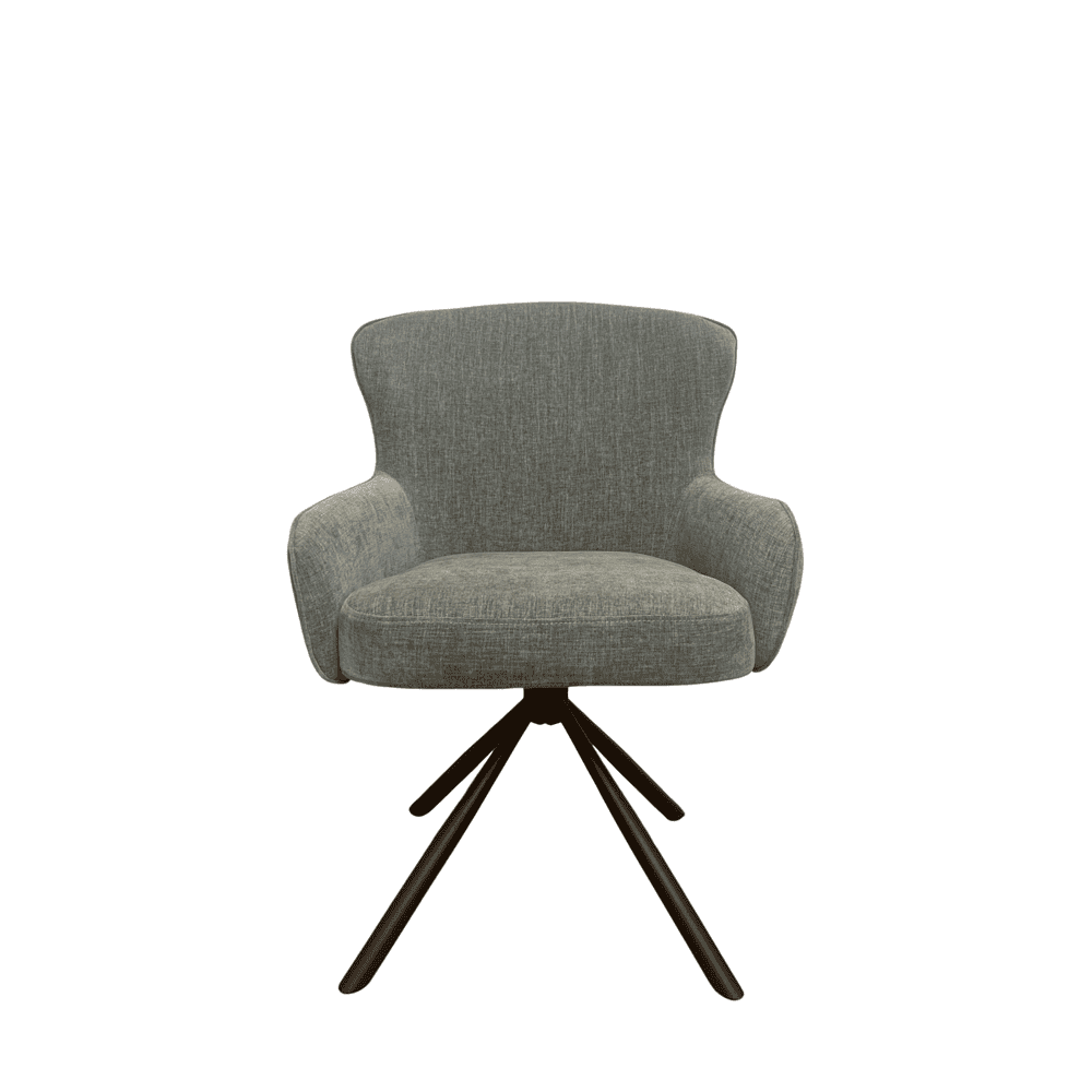 Designstoel met comfortabele grijze stoffen bekleding en donker houten poten - perfect voor modern interieur.