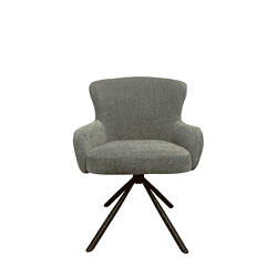 Designstoel met comfortabele grijze stoffen bekleding en donker houten poten - perfect voor modern interieur.