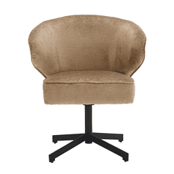 Zachte velvet bureaustoel met zwart onderstel en draaibaar mechanisme in beige kleur, comfortabel zitmeubel voor thuis of kantoor.