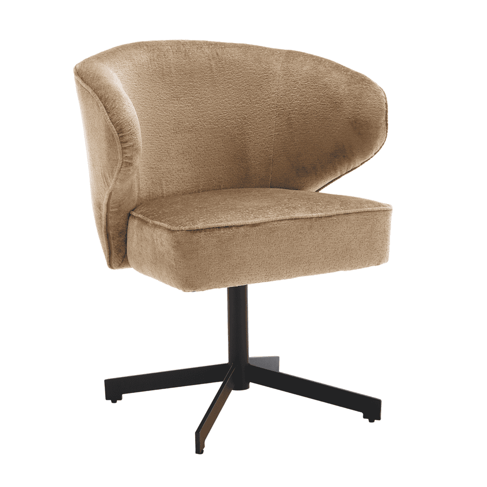 Elegante vintage bureaustoel met zachte beige bekleding en vierpoots zwarte onderstel, perfect voor een stijlvolle werkomgeving of woonkamer.
