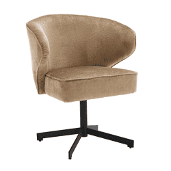 Sfeervolle vintage bureaustoel met beige stoffen bekleding en zwart metalen onderstel, perfect voor een stijlvolle werkplek of home office.