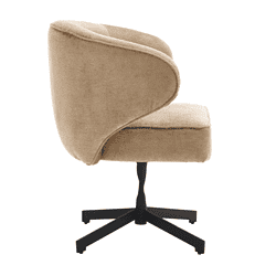 Luxueuze beige fauteuil met comfortabele ronde rug en zwart metalen onderstel, perfect voor een modern interieur, ontworpen door Mokana Meubelen voor stijlvolle woonruimtes.