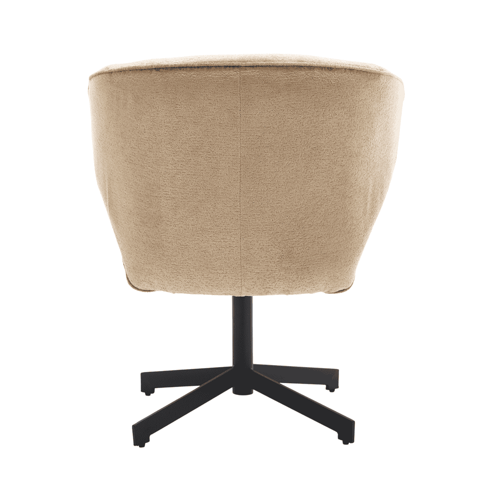 Vormgegeven bureaustoel met beige stoffen bekleding en zwarte vierpoots onderstel, ideaal voor kantoor of thuiskantoor, ontworpen door Mokana Meubelen.