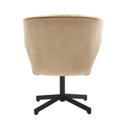 Vormgegeven bureaustoel met beige stoffen bekleding en zwarte vierpoots onderstel, ideaal voor kantoor of thuiskantoor, ontworpen door Mokana Meubelen.