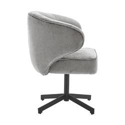 Minimalistische design bureaustoel met zachte grijze bekleding en zwart metalen onderstel. Perfect voor stijlvol werken of ontspannen in je thuiskantoor.