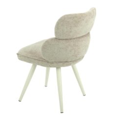 Licht beige stoffen moderne eetkamerstoel met draaibare rugleuning en houten poten van Mokana Meubelen.