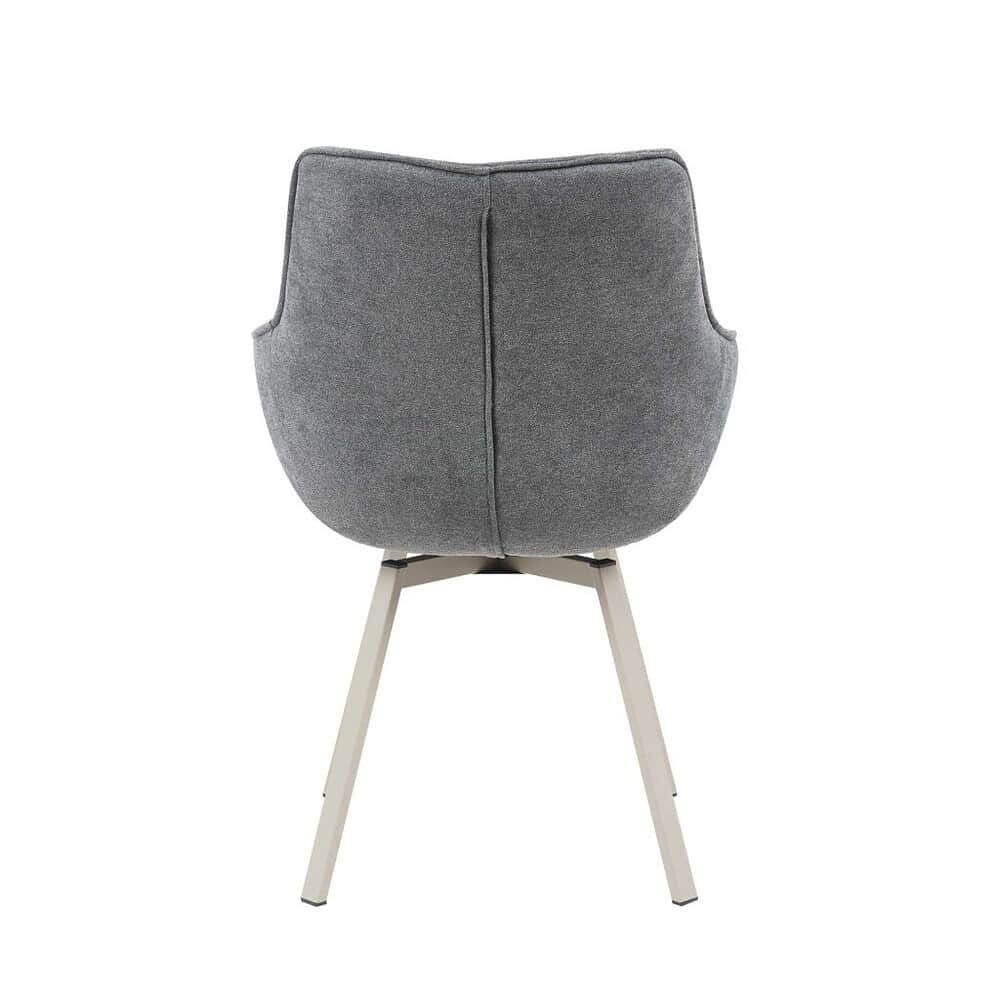 Design studio stoel in grijs stofferen stof met houten poten, moderne en comfortabele eetkamer of bureau stoel, perfect voor een eigentijdse interieurstijl.