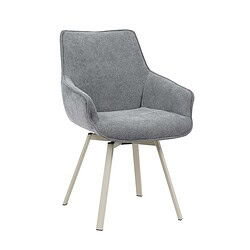 Elegante grijze eetkamerstoel met geweven stof en houten poten, perfect voor een moderne eetkamer of kantoor. Comfortabele en stijlvolle meubelkeuze van Mokana Meubelen.