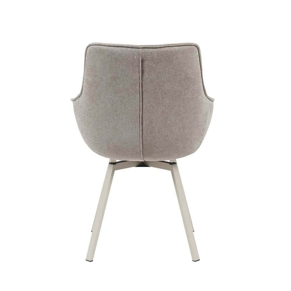 Strakke moderne eetkamerstoel met zachte bekleding en witte houten poten, perfect voor een eigentijdse woonstijl | Mokana Meubelen.
