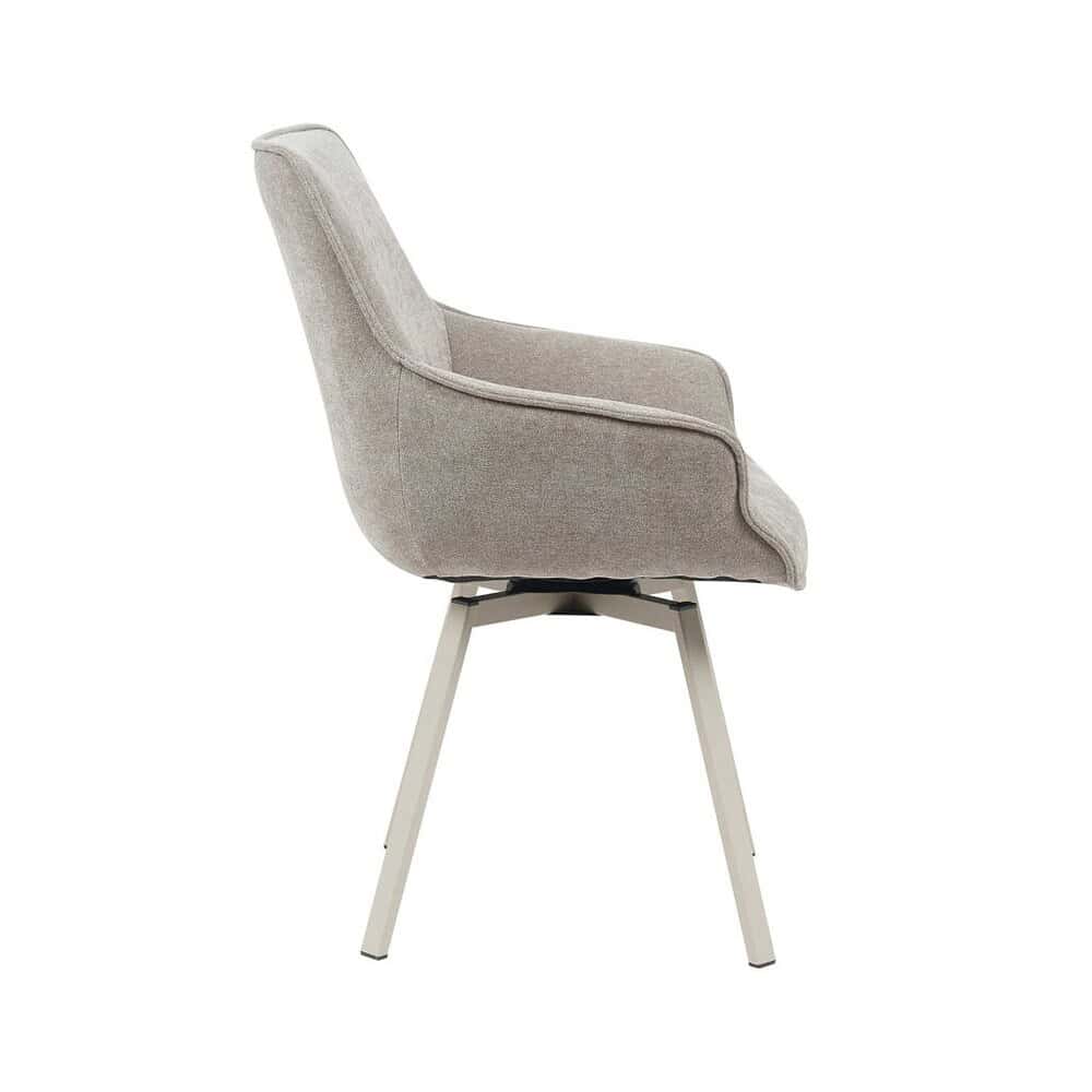 Zithoek met moderne, lichte stoffen bekleding en houten poten, perfect voor een stijlvol interieur.