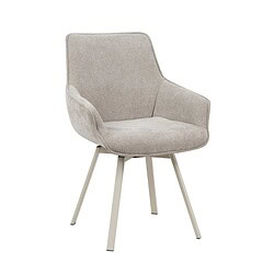 Zitstoel met beige bekleding en witte houten poten, modern design, comfortabel en stijlvol voor een trendy interieur.