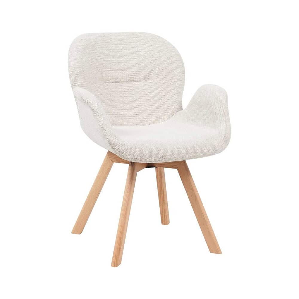 Lichte moderne armstoel met houten poten, comfortabele zitting en rugleuning, ideaal voor woonkamer of kantoor, gemaakt door Mokana Meubelen.