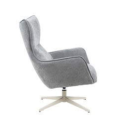 Elegante, comfortabele grijze design relaxfauteuil met draaifunctie en zachte bekleding, perfect voor moderne interieurs en ontspannen zitervaring.