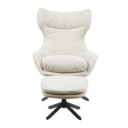 Lounge fauteuil met voetenbank in een zachte, comfortabele stof met moderne zwarte pootvoet, perfect voor een stijlvolle en ontspannen zithoek.