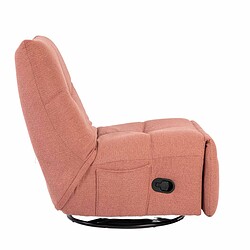 Comfortabele, verstelbare relaxfauteuil in zacht koraalroze stof, geschikt voor modern interieur, ergonomisch ontwerp met draaibaar onderstel, ideale lounge stoel voor relaxen en rusten.