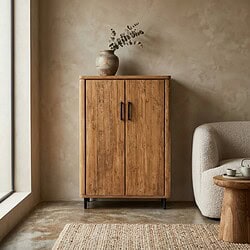 Elegant houten dressoir Somo van 110cm in teakhout, perfect voor moderne en landelijke interieurs, biedt ruime opbergruimte en een natuurlijke uitstraling.