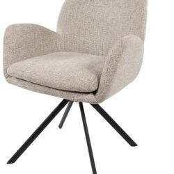 Modern beige lounge stoel met zwarte ressorts, ontworpen voor comfort en stijl, perfect voor woonkamers en kantoren.