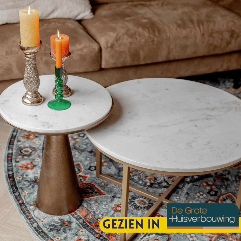 Luxe bijzettafels van marmer met elegante design, perfect voor modern interieur en woonkamer decoratie.