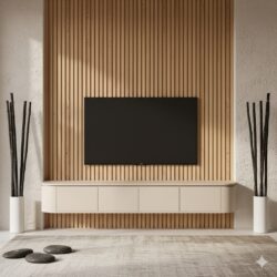 Zwevend tv meubel Excellent van Starfurn in Japandi ronde stijl zand kleur met warme uitstraling