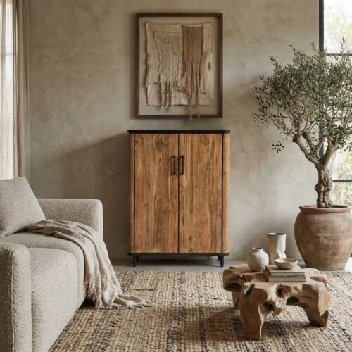 sfeer-wandkast-somo-zwart-blad Wandkast Somo teakhout met zwart blad