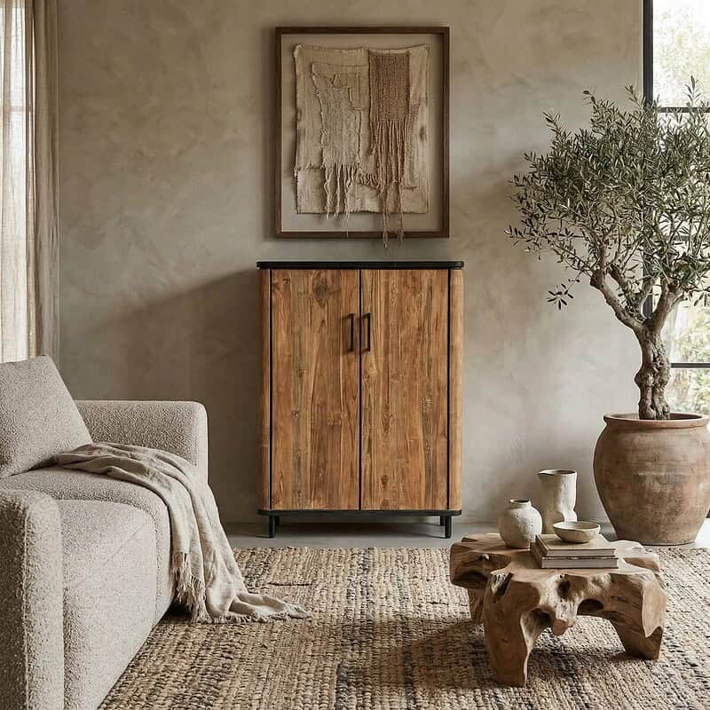 Wandkast Somo teakhout met zwart blad